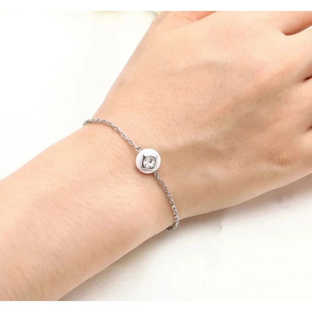 NEW Women's Bezel Simulated Diamond Gold-Plated Ceramic Bracelet,‎ Size 7.8+2